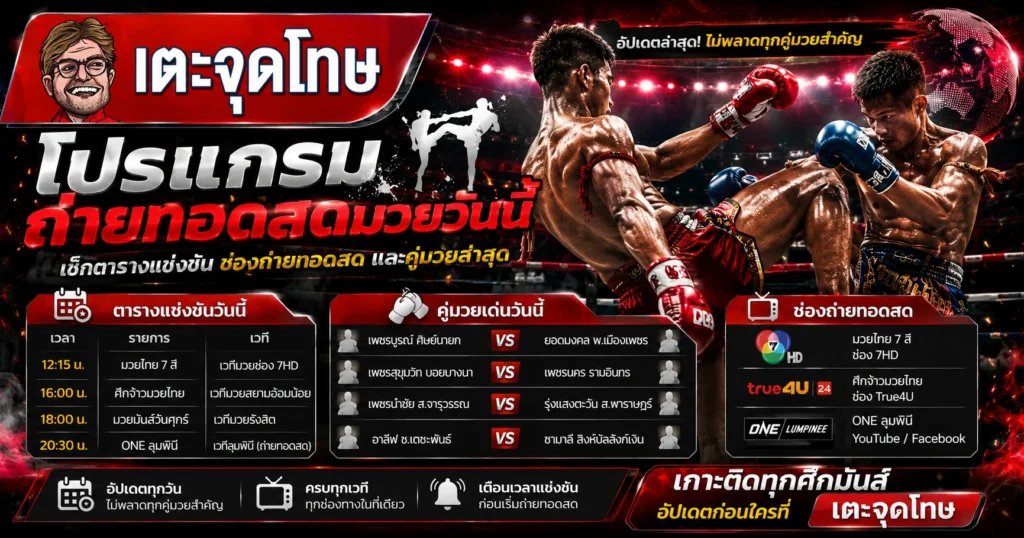 โปรแกรม ถ่ายทอดสดมวยวันนี้