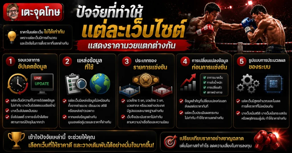 ปัจจัยที่ทำให้แต่ละเว็บไซต์แสดงราคามวย