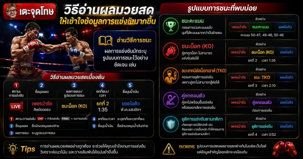 วิธีอ่านผลมวยสดให้เข้าใจข้อมูล